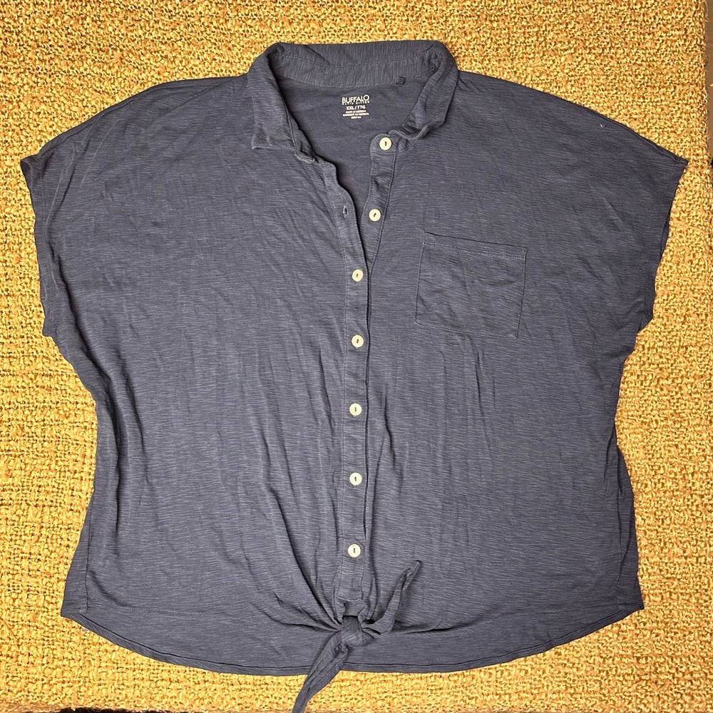 BUFFALO DAVID BITTON Women’s Navy Blue Botton-Up & Tie Bottom Top PLUS SIZE XXL